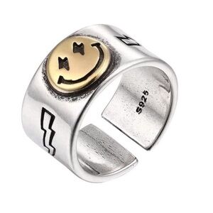 Smile Face Sterling Ring One Size (Adjustable)